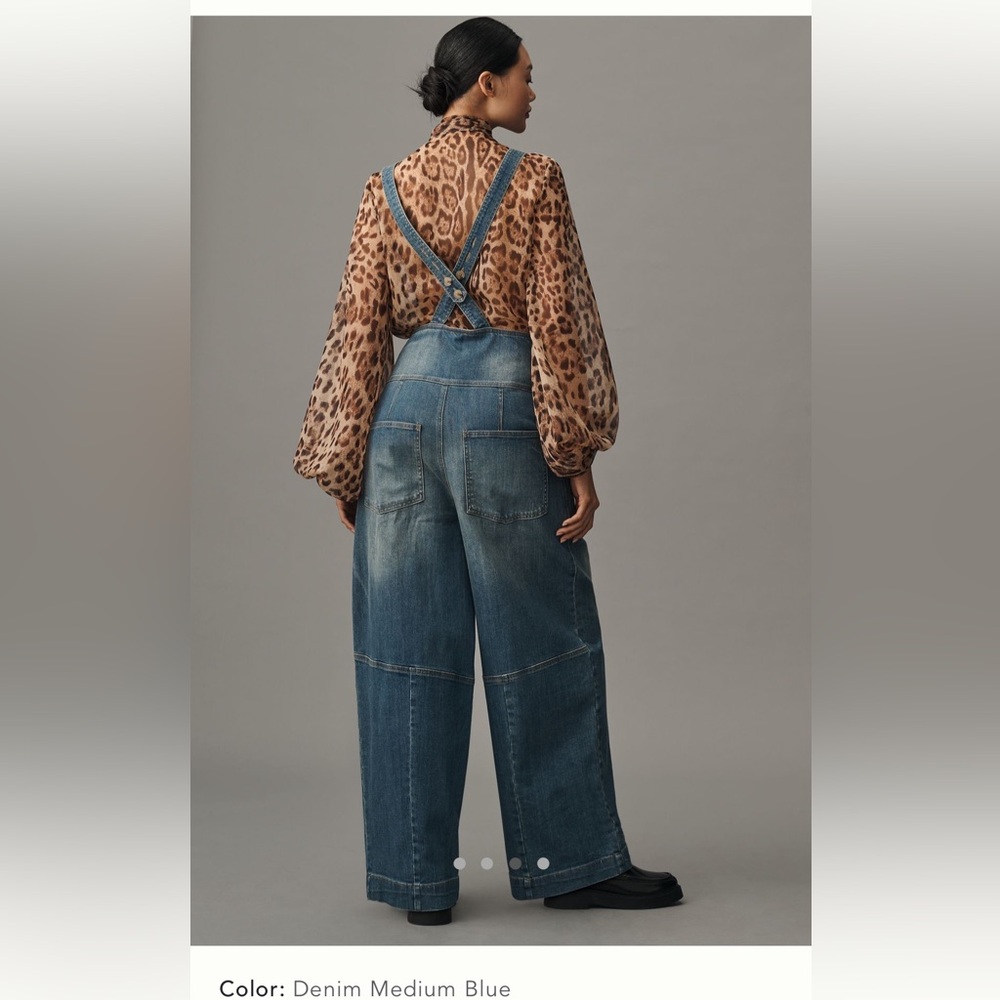 NWT  Anthro barrel leg Blue Denim Overalls - Picture 3 of 8